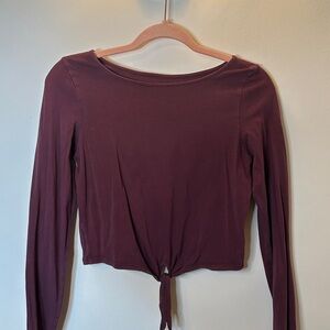 American Eagle Outfitters Maroon Long Sleeve Tie-Front Top